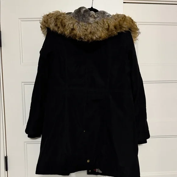 Madison Black Coat with Faux Fur Hood - Picture 3 of 14